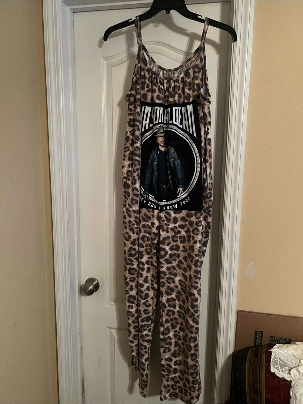 Leopard Print Graphic Jumpsuit with Front Band Print - Brown
